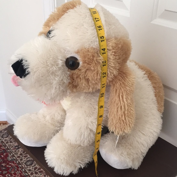 Large Puppy Stuffed Animal New White Tan Red Bow NWT - Picture 6 of 12